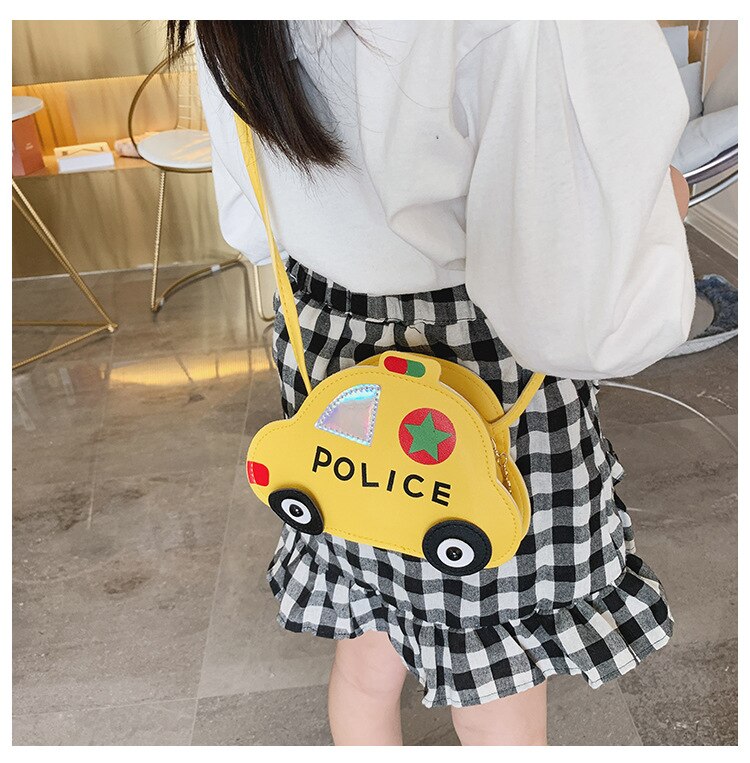 Newest Trendy Children Police Car Crossbody Bag Zipper Car Shaped Mini Shoulder Bag Purse for Kids Traveling