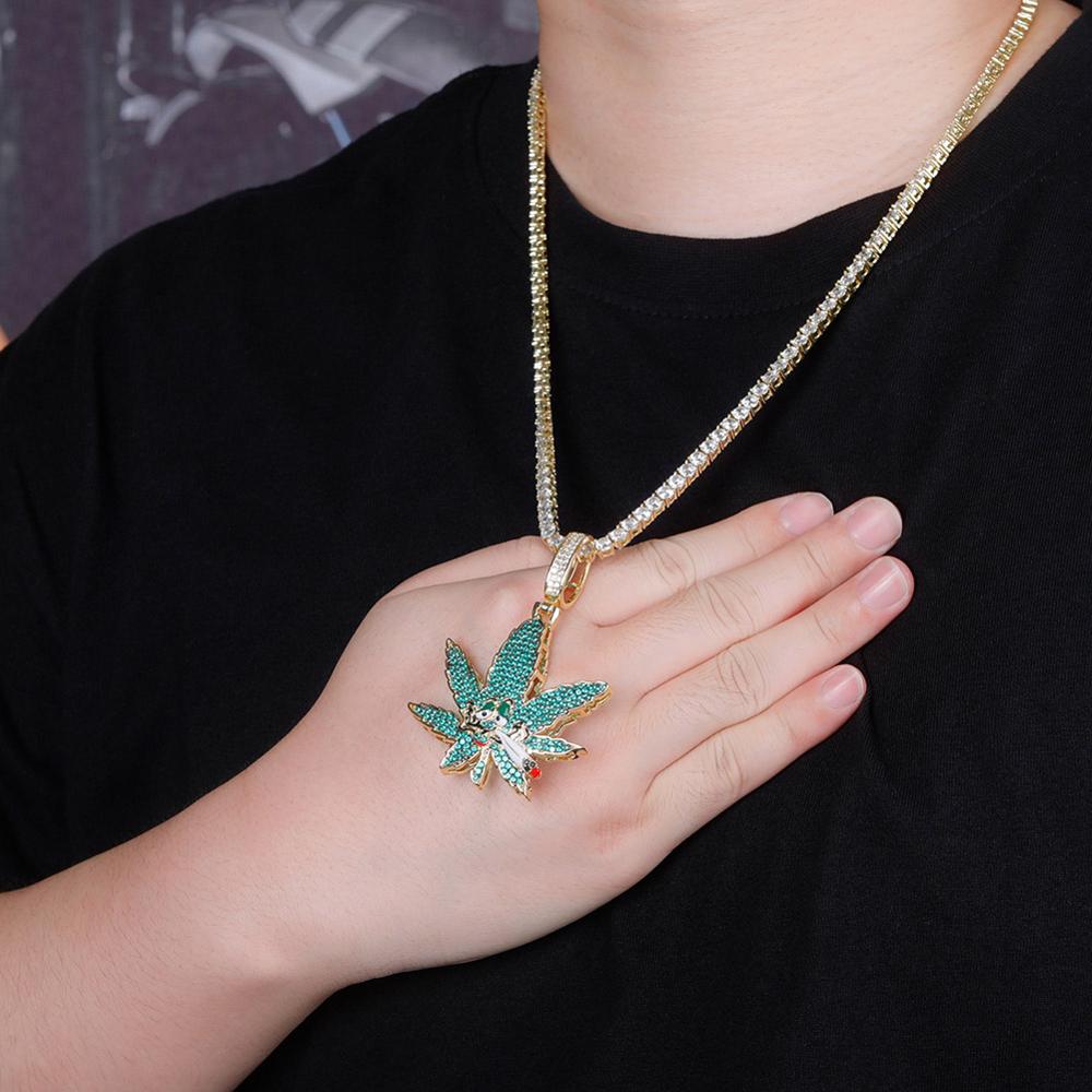 TOPGRILLZ Green Maple Leaf Anhänger Eis Aus Zirkonia Anhänger Bling CZ Charme Hip-hop Schmuck