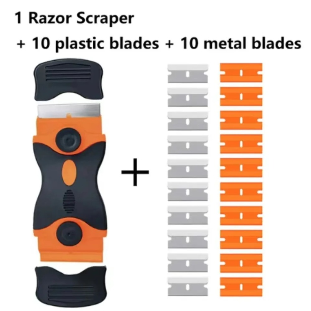 Window Glass Ceramic Cleaning Scraper Two Blades Plastic Handle Automotive Film Sticker Remover Tool