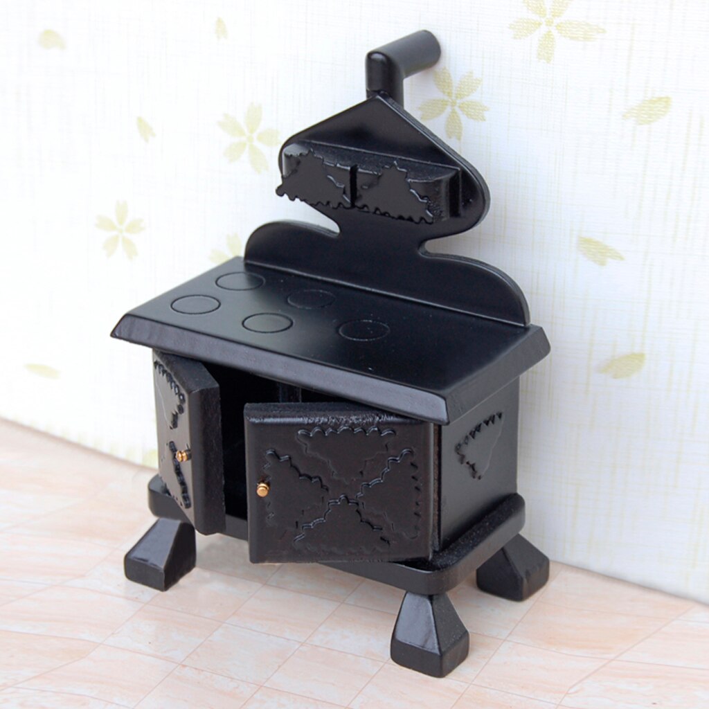 Vintage Wood Miniature Kitchen Stove Cooker Black for Dollhouse Furniture Accessory