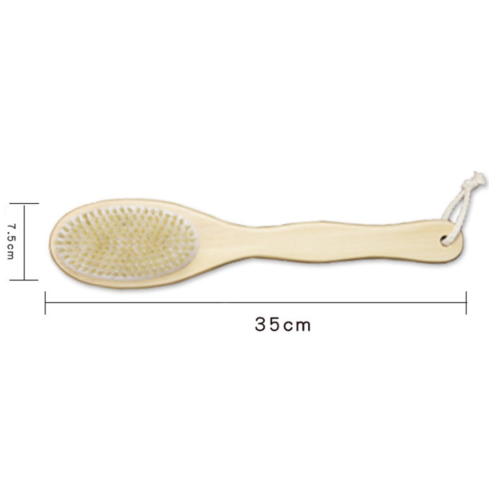 2-in-1 Body Brush Natural Bristles Back Scrubber Long Handle Wooden Cleaner