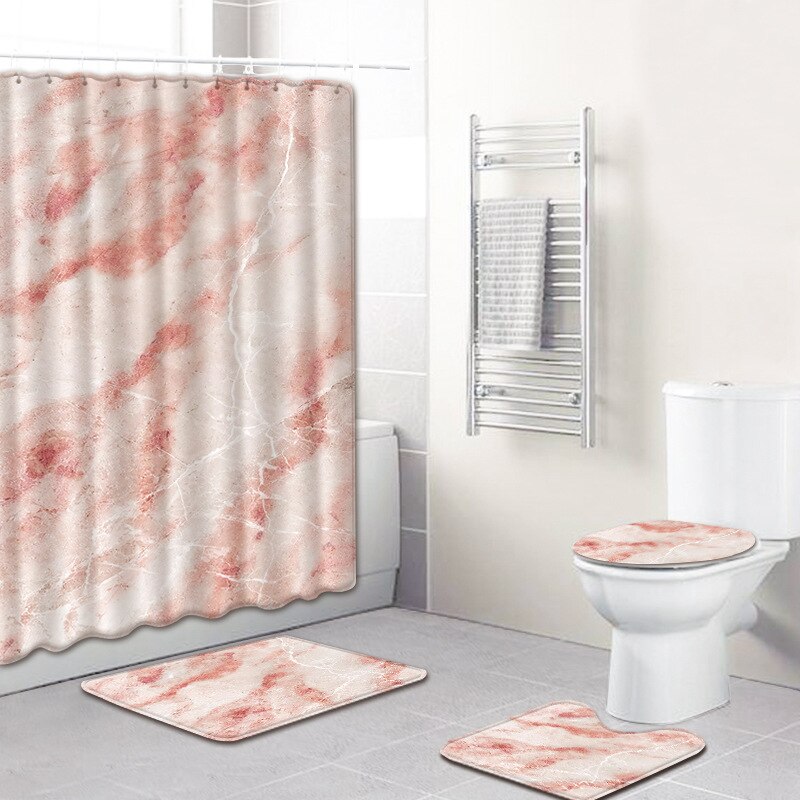Bathroom Non-Slip Pedestal Rug Lid Toilet Cover Bath Mat Shower Curtain Waterproof Polyester Bathroom Curtain Decor Bath Mat: l19030704 / 50 X 80 CM 4pcs