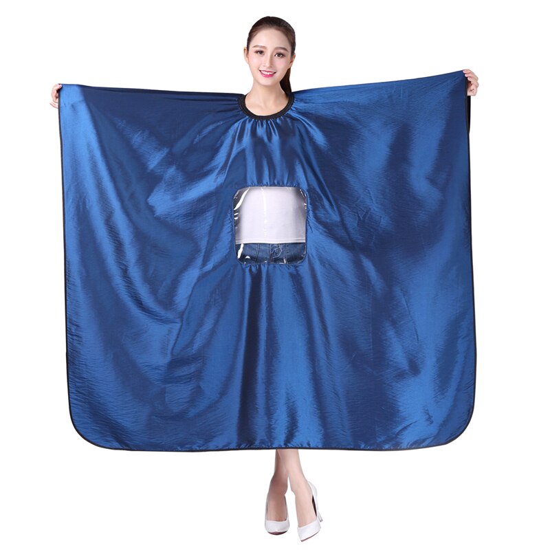 Salon Waterproof Haircut Cape With Visible Window Hair Dyeing Perming Styling Hairdresser Hairdressing Apron Cape: K081-Blue
