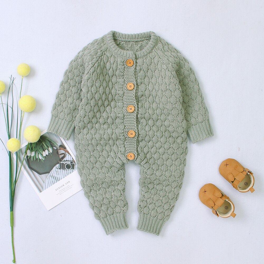 Barboteuse d'automne pour bébé fille garçon | Vêtements en tricot vendus à manches longues, combinaison-pull, 0-18M: Light Green / 6M