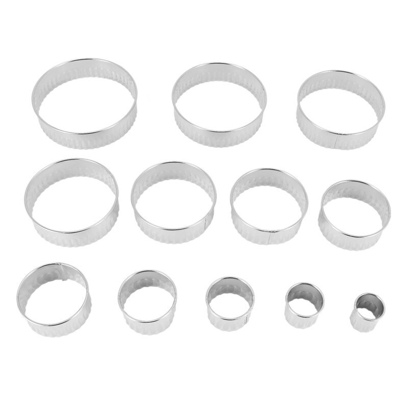 Stainless Steel Fluted Edge Round Cookie Biscuit Cutter Set 12 Pieces Graduated Ring Sizes