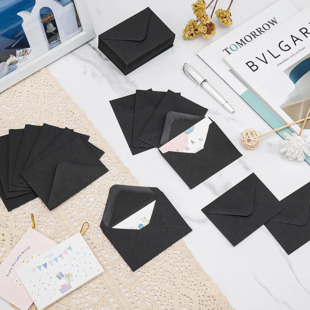 Klasyczne Białe Czarne Kraftowe Puste mini Koperty Papierowe z Okienkiem Koperta na Zaproszenia Ślubne Koperta na Prezenty
