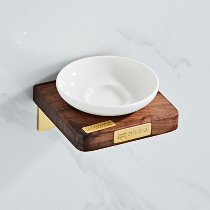 Juego de accesorios de baño, toallero, soporte de papel, barra de toalla, estante de esquina, soporte para escobilla de baño, Set de accesorios de baño dorado cepillado: Soap Dish