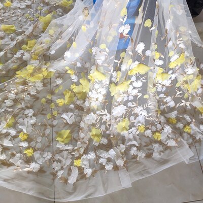 Three-dimensional Colorful Chiffon Flower Mesh Embroidery Fabric For Skirt Wedding Dress Fabric: 03