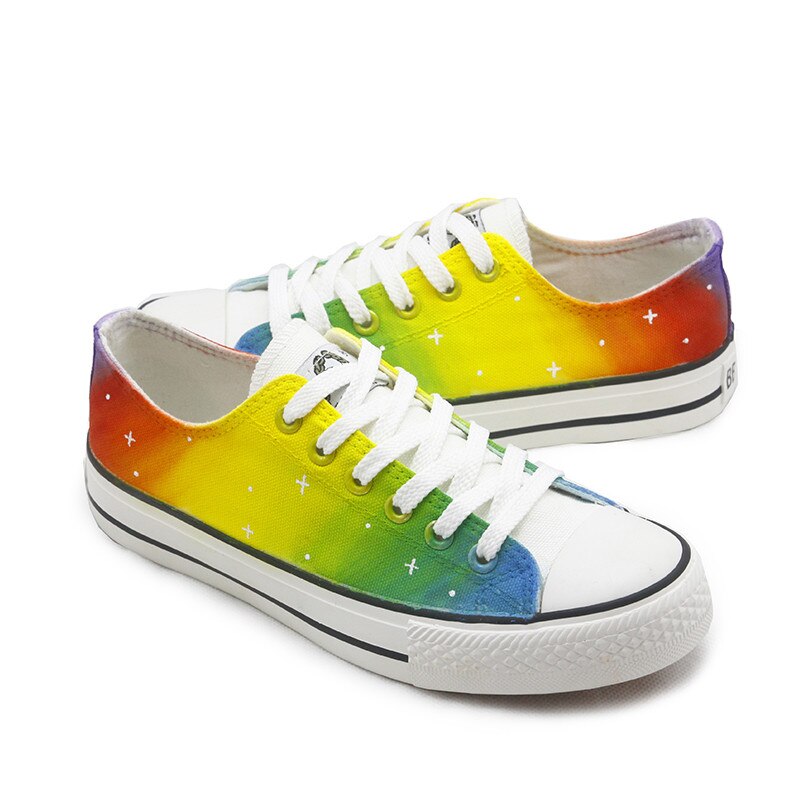 Rainbow Shoes Women harajuku Lovers Rainbow Canvas Shoes Lace up Adult Casual Colorful Shoes Woman platform Flat