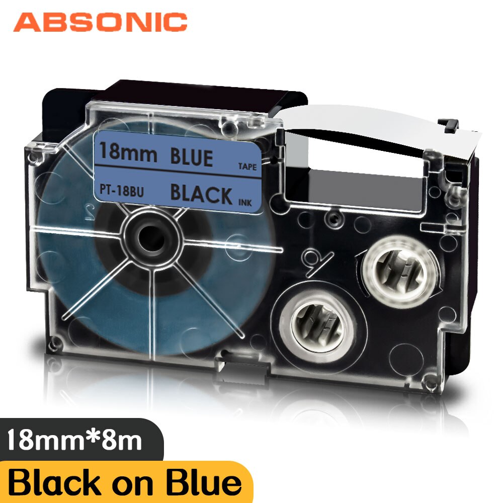 Absonic mieszana drukarka kolorowa wstążka XR-18X XR-18WE XR-18RD XR-18BU XR-18YW XR-18GN 18mm taśma z etykietami kompatybilna z etykietą Caiso: Black on Blue