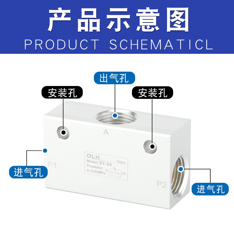Pneumatische Shuttle Valve ST-01 ST-02 ST-03 ST-04 Pneumatische Logic Klep KV-06 KV-08 KV-10 KS-01 KS-02
