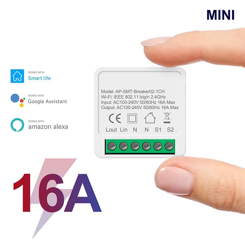 16A/10A Mini Smart Wifi Switch Ondersteuning 2 Manier Control Smart Home Schakelaars Modifier Werkt Met Alexa Google Thuis smart Leven App: 16A