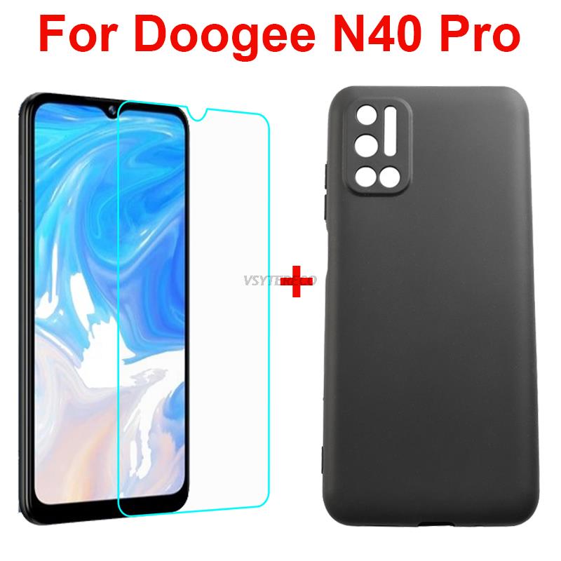 Coque de Protection complète à 360 degrés pour Doogee N40 Pro, étui en TPU noir souple avec verre trempé pour Doogee N40 Pro N40Pro Vetro