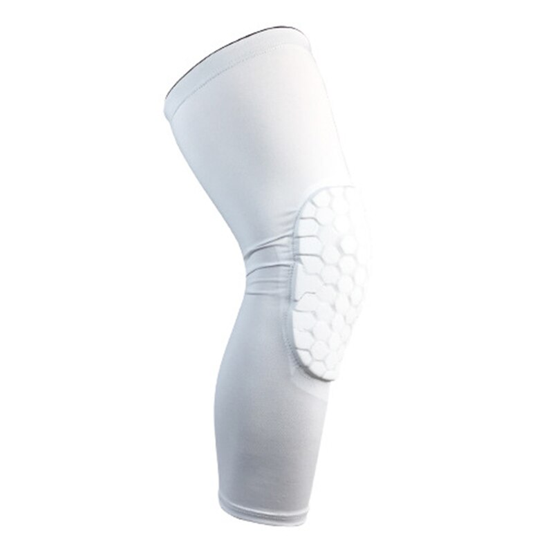 Honeycomb Pad Crashproof Antislip Basketball Leg Knee Guard Pad Long Sleeve Protector Gear Sports Injury Protect Sportswear: White / L