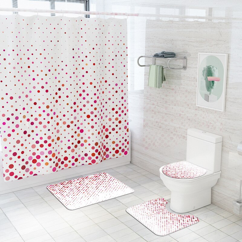 Eenvoudige Geometrische Badmat Douche Decoratie Badtapijten Badkamer Badmat En Douchegordijn Set Dot Gedrukt Wc Matten: 4pcs-484