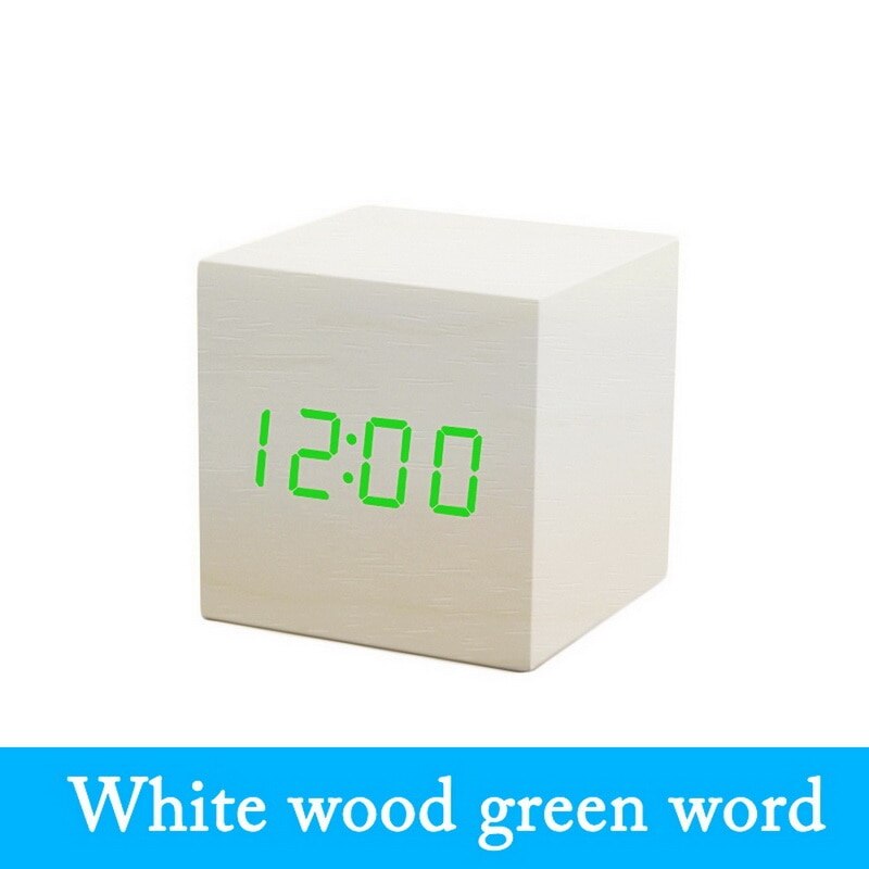 Kleine Quadrat Digitale Holz LED Wecker Holz retro glühen Uhr Schreibtisch Tabelle Dekor Stimme Kontrolle Schlummern Funktion Schreibtisch Werkzeuge: G250506