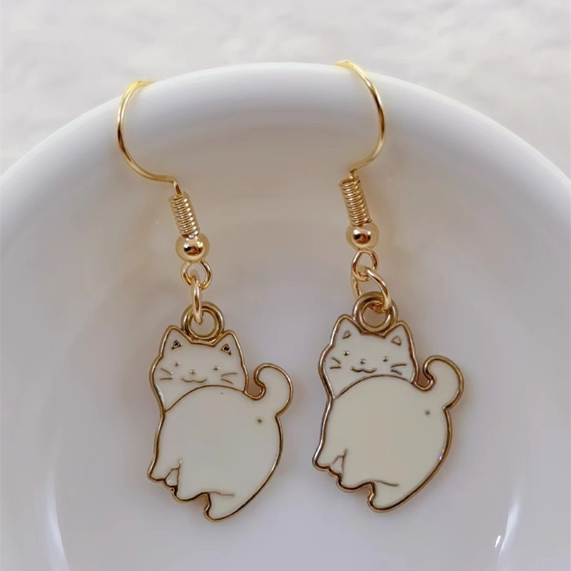 Leuke cartoon kat hanger oorbellen Leuke luie kat hangen handgemaakt Leuke kitten dieren hanger oorbellen Meisje cadeau