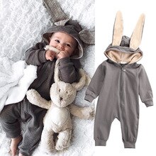 Spädbarn bebis pojke flicka 3d öra bomullsbyxa jumpsuit bebisar söta kaninöra huvtröjor kläder dräkt dragkedja kläder