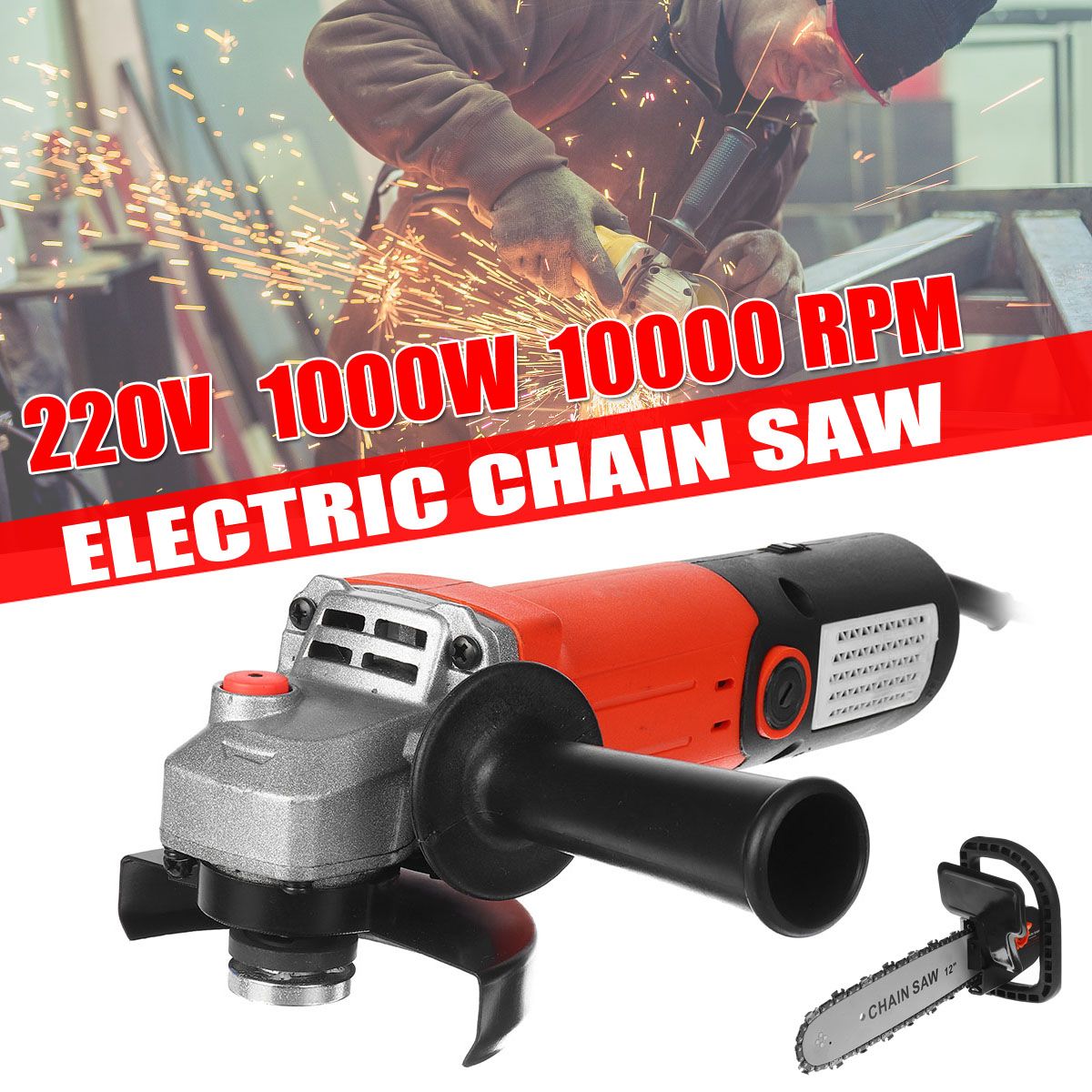 1000W 11.5 Inch Electric Angle Grinder Chain Saw Set Chainsaw Bracket Changed 100 Angle Grinder 10000 RPM Into Chain Saw