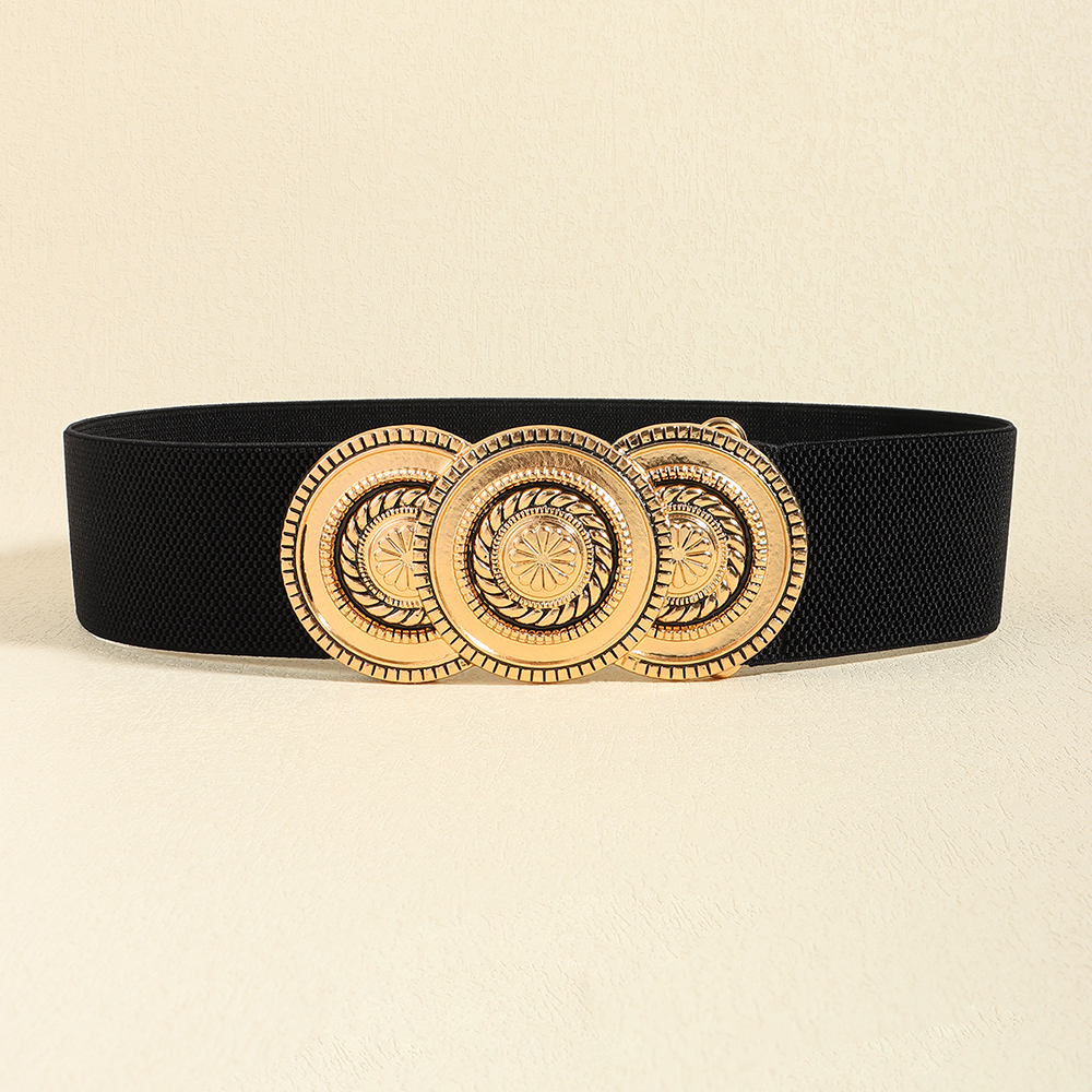 A nova fivela de cintura elástica brilhante retrô cinto exagerado com um casaco blazer é elegante e elegante para mulheres: CINZA