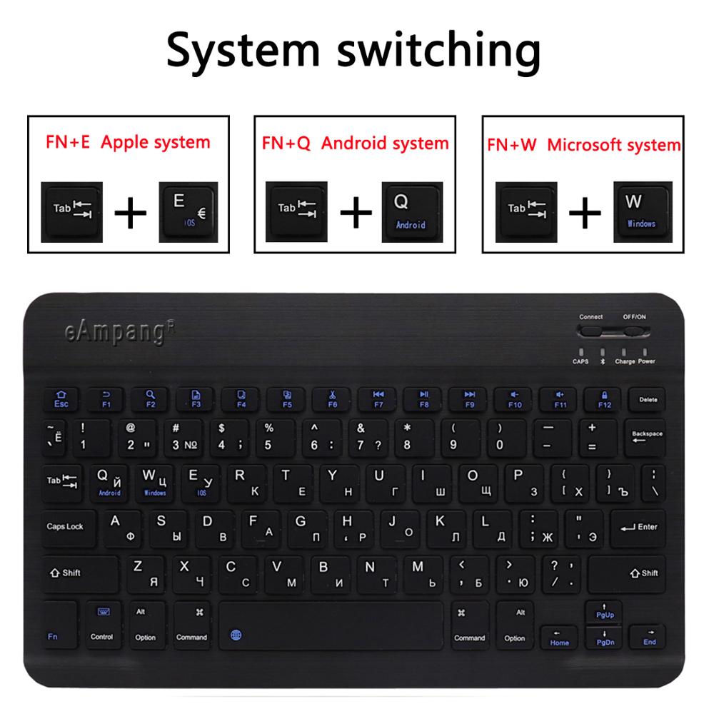 Teclado ruso para iPad 9,7, 10,2, 10,5, 11, Samsung 9,7, 10,1, 10,5, Huawei 10,1, Bluetooth inalámbrico para Android, ios y Windows