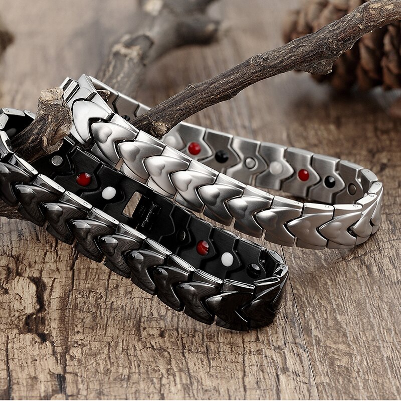 healing Magnetic Bracelet Men/Woman 316L Stainless Steel 3 Health Care Elements(Magnetic,FIR,Germanium) Gold Bracelet Hand