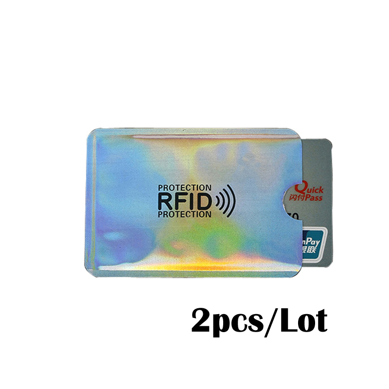 2PC Anti Rfid Credit Card Holder Bank Id Card Bag Cover Holder Identity Protector Case Portable Business Cards Cardholder: Silver