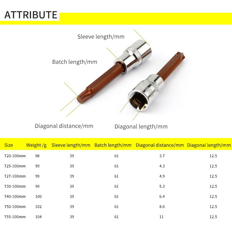 1/2 torx-terähylsyä 1 kpl  s2 tähtiteräsovitin momenttiavaimelle räikkähylsy-avain  t20 t25 t27 t30 t40 t50 t55