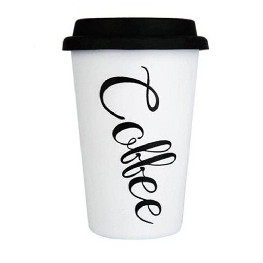 Modernas tazas reutilizables de acero inoxidable para café, con tapas tazas de té, pajitas y letras, tazas de Taza de Viaje de 500ML: Coffee white