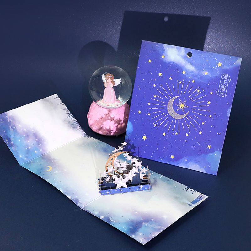 3D Pop Up Star Moon Greeting Cards Postcards Invitations with Envelop Birthday