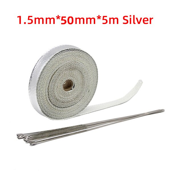 Exhaust Heat Wrap Thermal Tape Fiberglass Heat Wrap Manifold Insulation Roll Resistant with Stainless Ties 5cm*5M/10M/15M/20M: 5x5 Silver