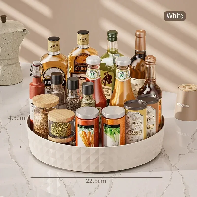 360 Degree Rotating Kitchen Storage Cabinet Organizer Multifunctional Seasoning Soy Sauce Vinegar Rack Desktop Fruit Plate Tray: WHITE