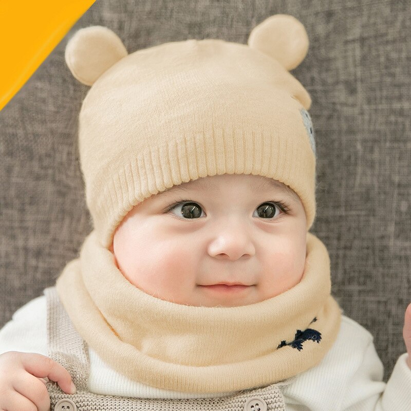 Baby Winter Caps Sjaal Suits Warm Gebreide Beanie Cap Leuke Cartoon Beer Beanie CX17