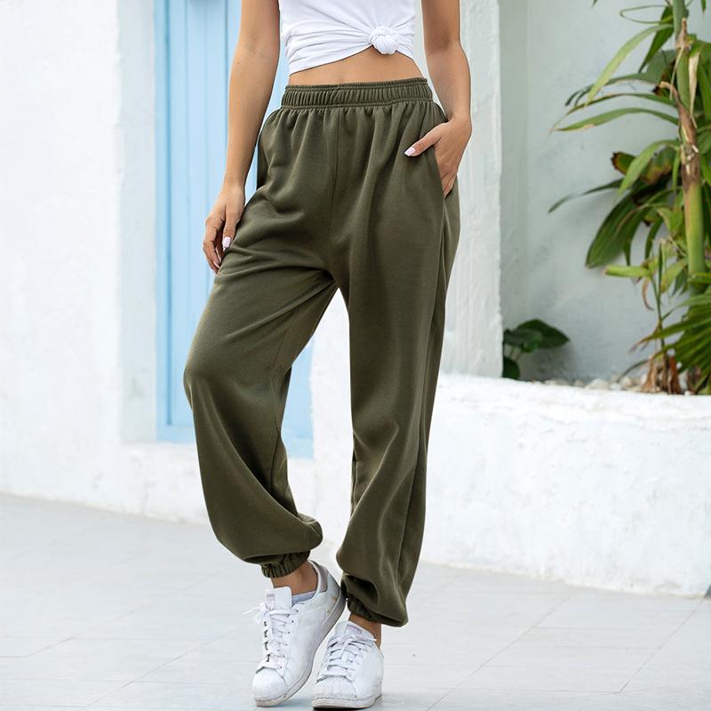 Plissee Elastische Hohe Taille Schlauch Jogger Frauen Taschen Einfarbig lässig ausgebeult Jogginghose Harajuku Laufsport Schlauch