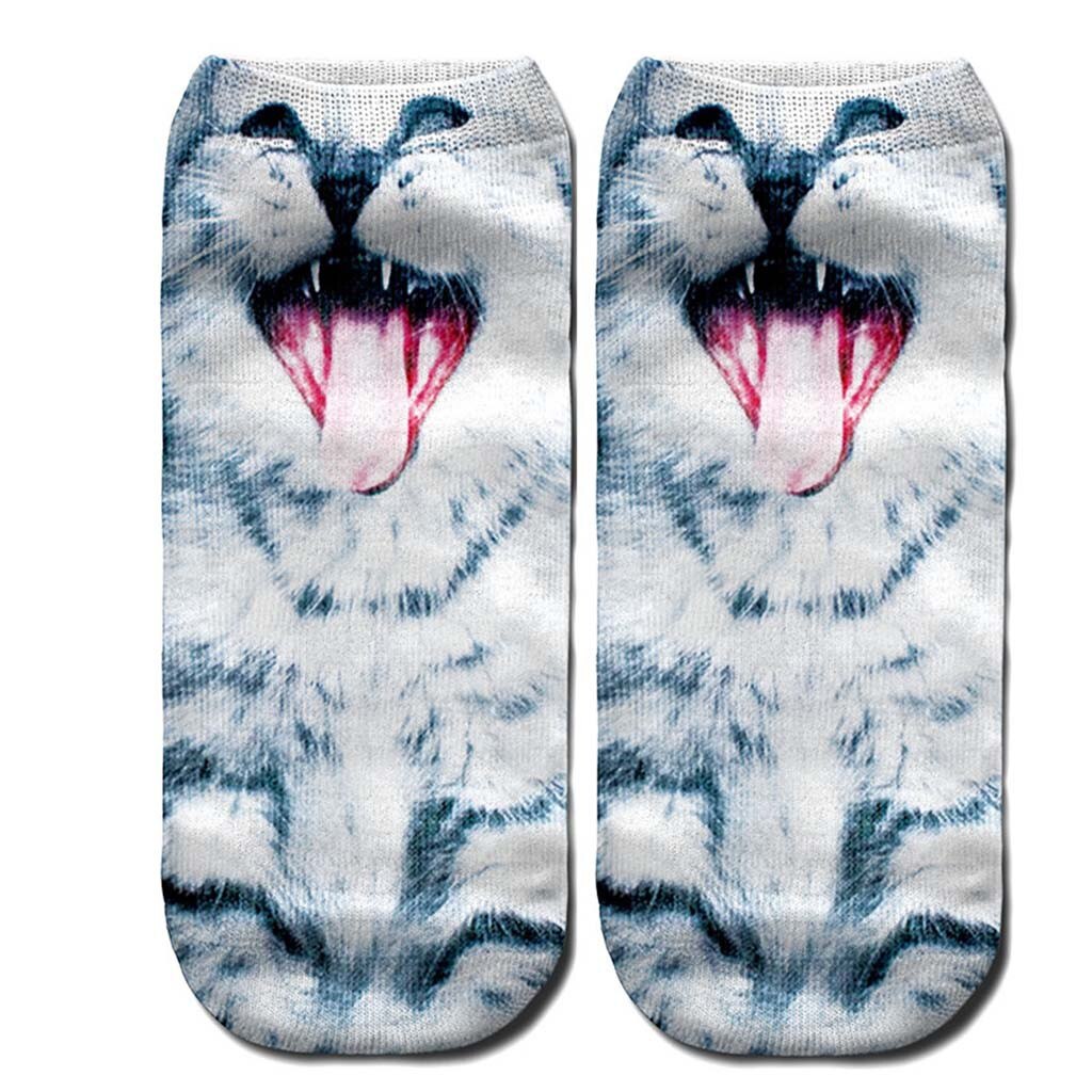Femmes 3D nouveauté fou drôle chat cheville chaussettes mignon coloré dessin animé chat bateau chaussette dessin animé bas coupe chaussettes achats gratuits # D: Ivoire