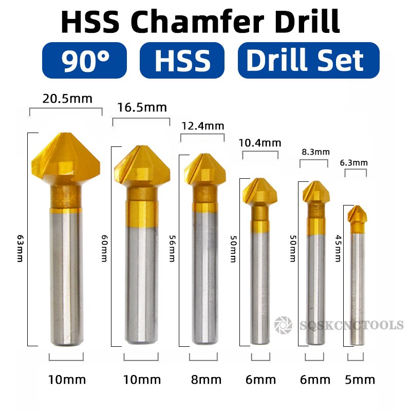 HSS Chamfer Chamfering Cutter End Mill Tool Countersink Drill Bit Set To Wood Stell Chamfer Cutter Power Tool 3 Flute 90 degree