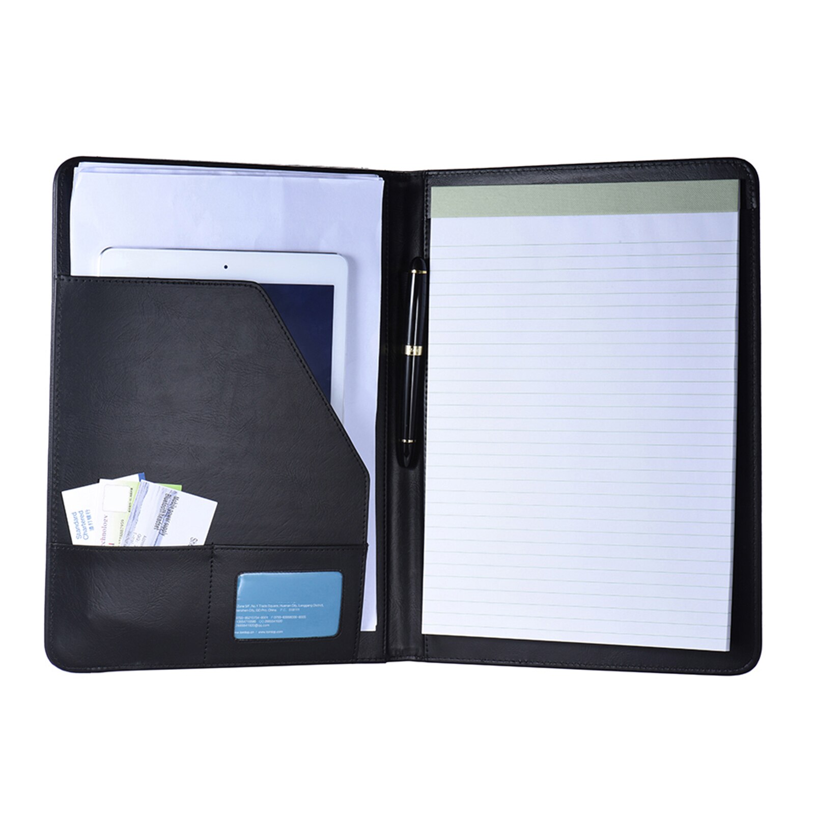 A5 A4 Business Portfolio Padfolio Folder Document Case Organizer A5 PU Leather Zippered Closure Calculator Card Holder Memo: A4