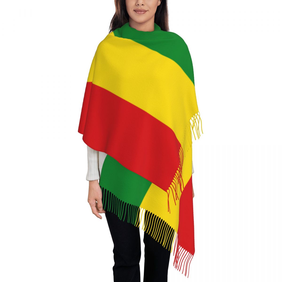 Bufandas personalizadas con bandera de Jamaica y León Rasta grande para mujer, chal suave y cálido con borlas para invierno y otoño, bufanda Reggae jamaicana