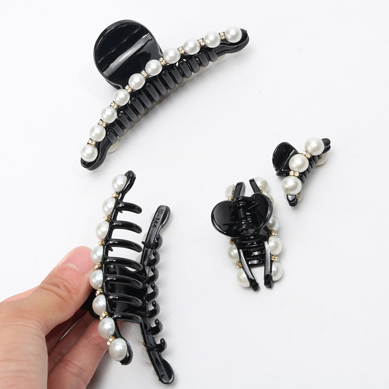 Black Big Rhinestone Hairpins For Women Pearl Hair Clips Crab Hair Claws For Girls Barrettes Headwear Hair Pins Accessories O294