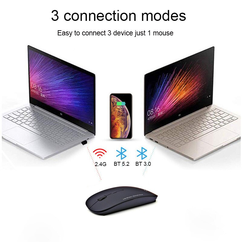 Mouse 3 em 1 sem fio 2.4ghz, ergonômico, com bluetooth, ótico, fino, para macbook, laptops e computadores