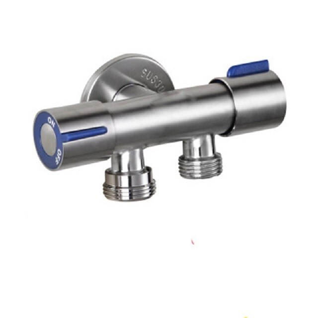 G1/2 Stainless Steel Triangle Valve One Into Two Out Double Water Double Control Angle Valve Toilet Water Inlet Switch Faucet: Double quarter