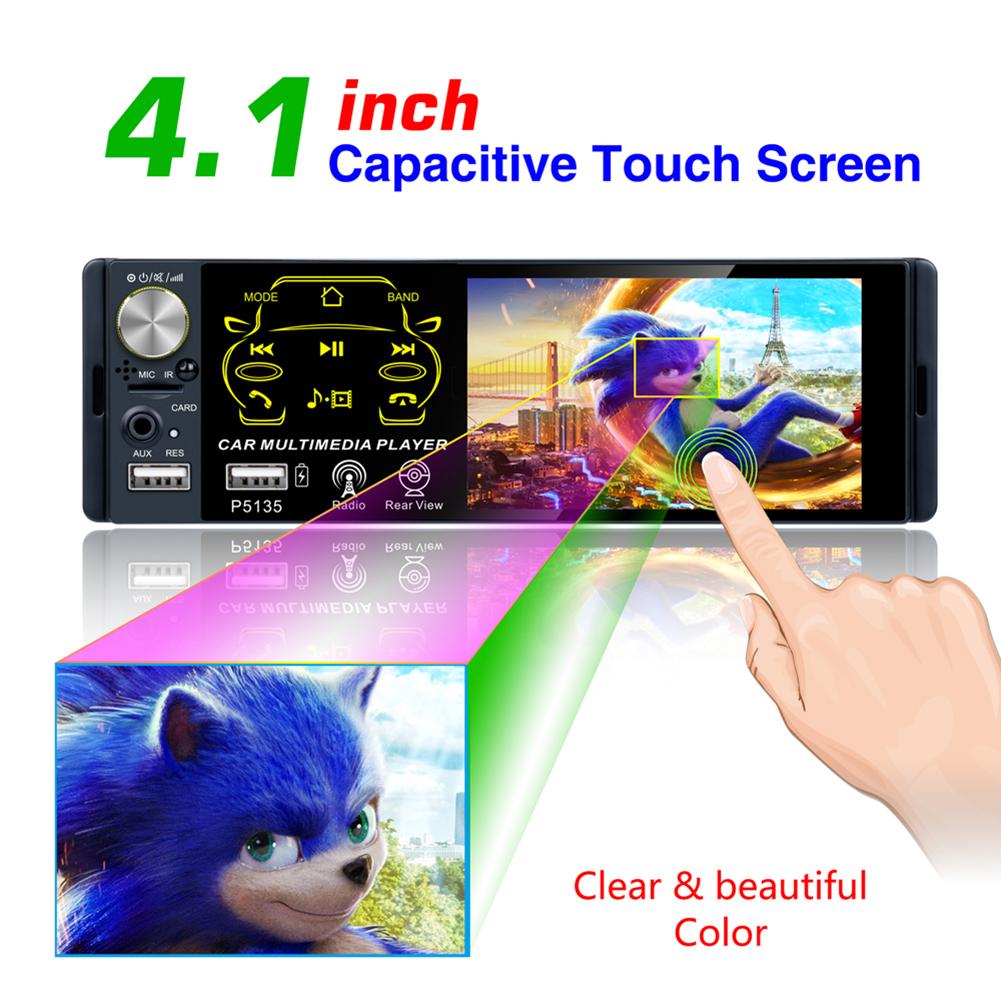 4.1 Inch 1 Din Auto Radio Met Hd Touch Screen Ondersteuning Bluetooth Twee Usb-poort Radio Camera Voor auto MP5 P5135