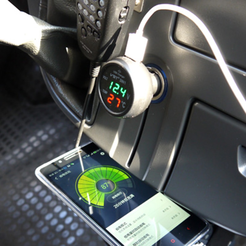 Led-auto sigarettenaansteker voltmeter thermometer auto vrachtwagen usb-lader 12v/24v autolader temperatuurmeter voltmeter