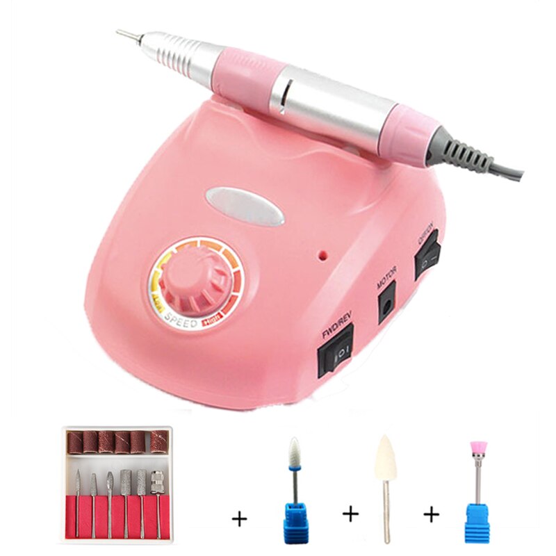 35000RPM Electric Nail Drill Machine Manicure High Speed Power 35000 Pedicure File with Foot Pedal Drill Bit Set: Pink / AU