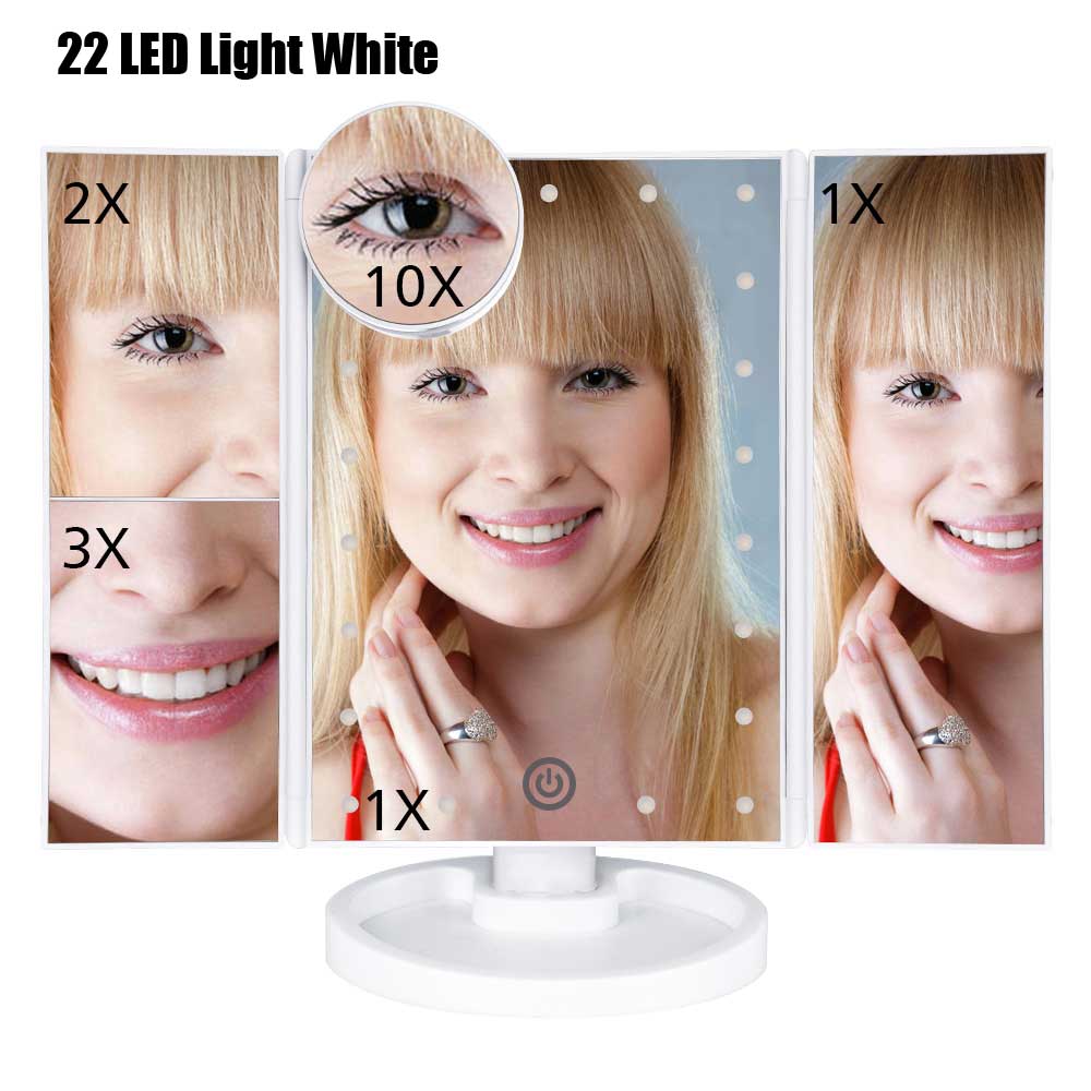 22 Led Light Touch Screen Make-Up Spiegel 10X Vergrootglas Compacte Spiegel Flexibele Cosmetica Spiegels: 22LEDs White B