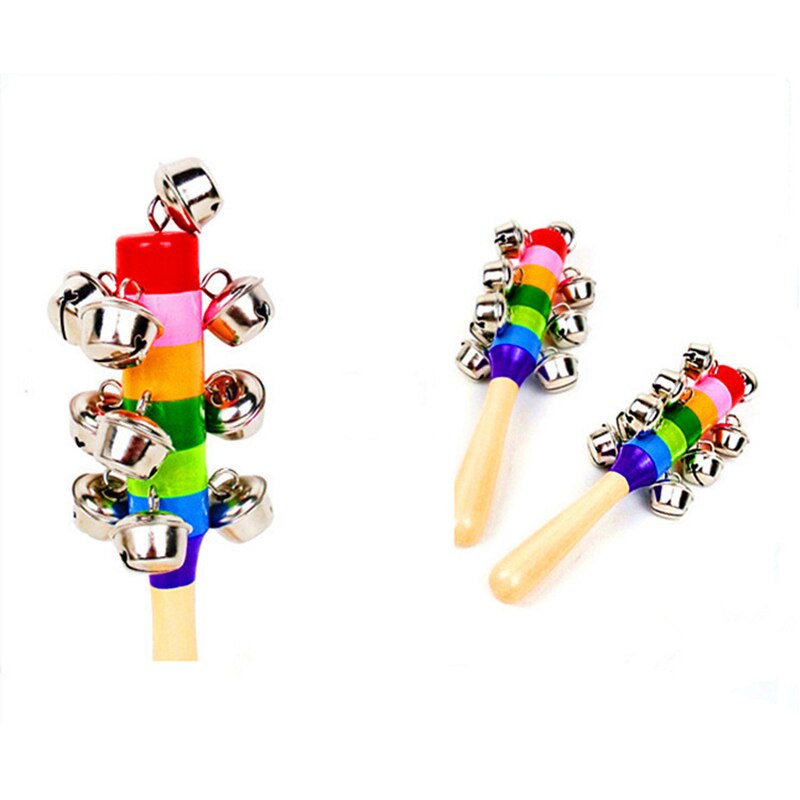 1Pcs 18cm Baby Wooden Rattle Rainbow Color Hand bell Baby Rattles Jingle bells Infant Shaker Rattle Educational Toys