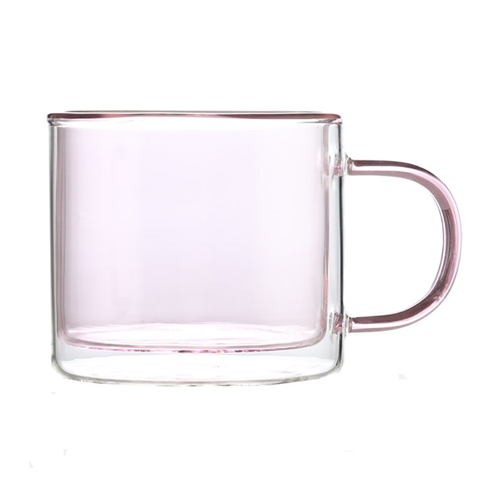 Vasos dobles de Color hechos a mano, tazas de cristal de borosilicato de alta resistencia al calor para el desayuno, tazas de 250ml para café, leche, jugo, avena: PINK