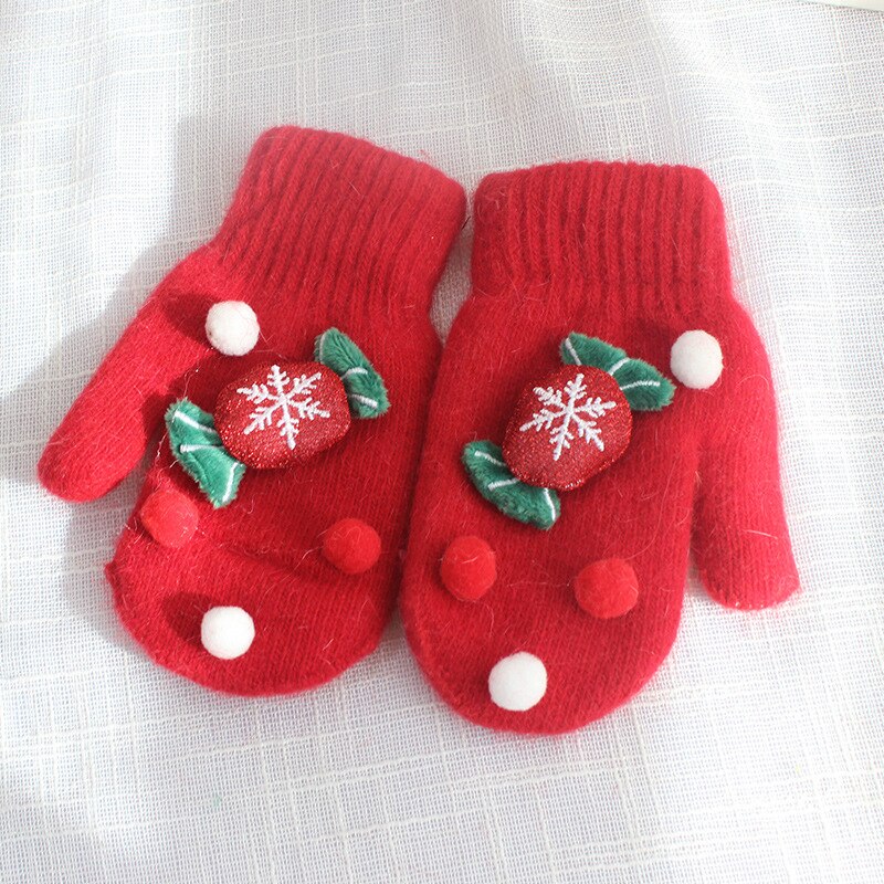 Christmas Red Full Finger Gloves Mittens Snowman Gloves Girl Knitting Needle Thickened Party Year Children: E / M