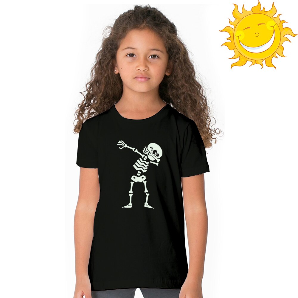 Tupfte Skeleton Schädel Kinder Glow In Dark T Shirt Jungen Mädchen Kurzarm Punk-rock-nachtleuchtende T-shirts Kleinkind Luminous Tees Tops