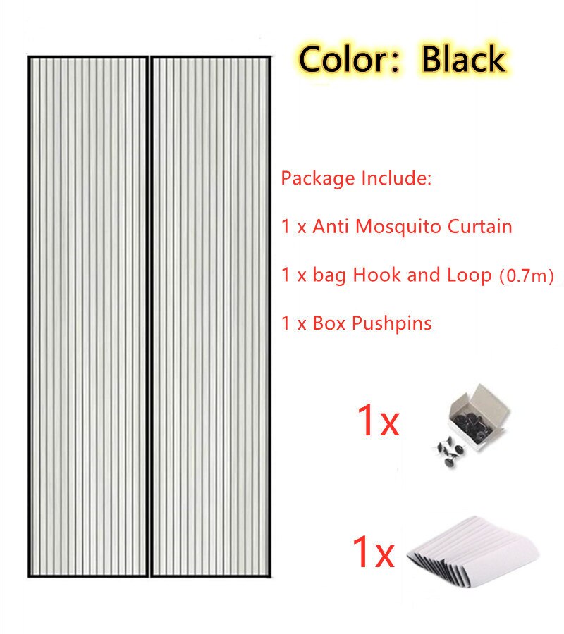 Big size Magnetic Attractable Anti Fly Mosquito Insect Curtain Soft Frame Screen Window Mesh Net Automatic Closing Door Screen: Black  type 1 / 100 x 210cm